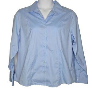 Chico's Women's 3 =XL Button Up 100% Cotton Tunic Top No Iron Pastel Blue Blouse
